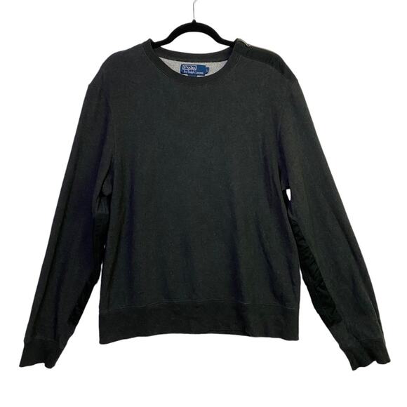 Polo Ralph Lauren Charcoal Grey Elbow Patch Pullover Sweatshirt Size Large - Picture 1 of 5